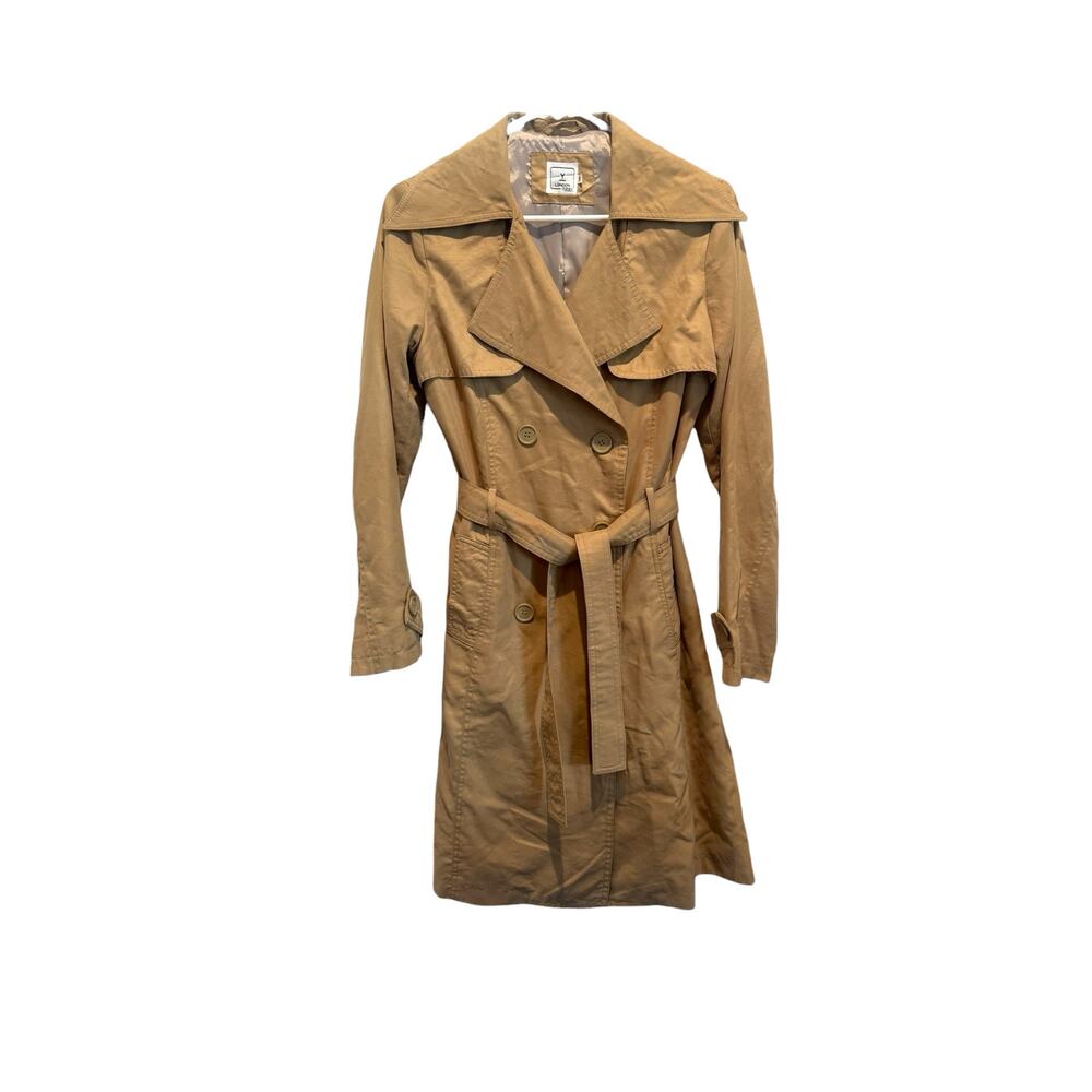 Y London Classic Trench Coat Women’s 36 Beige Double Breasted Belted Lightweight